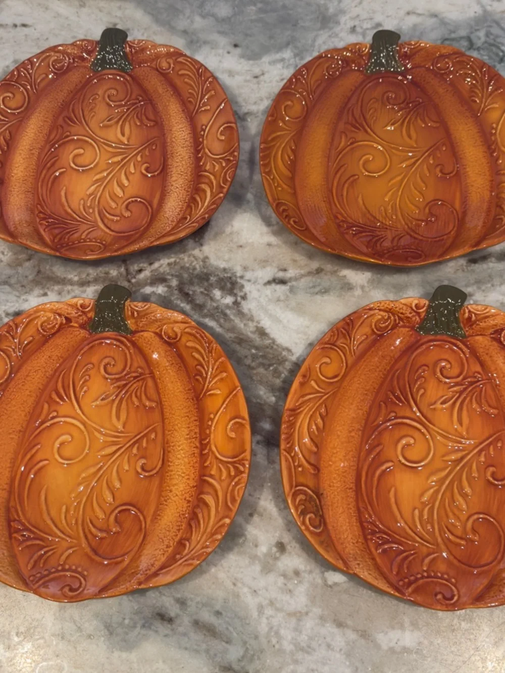 Pier 1 Imports 8.5” Pumpkin Luncheon Dessert Plates Set Of 4 New